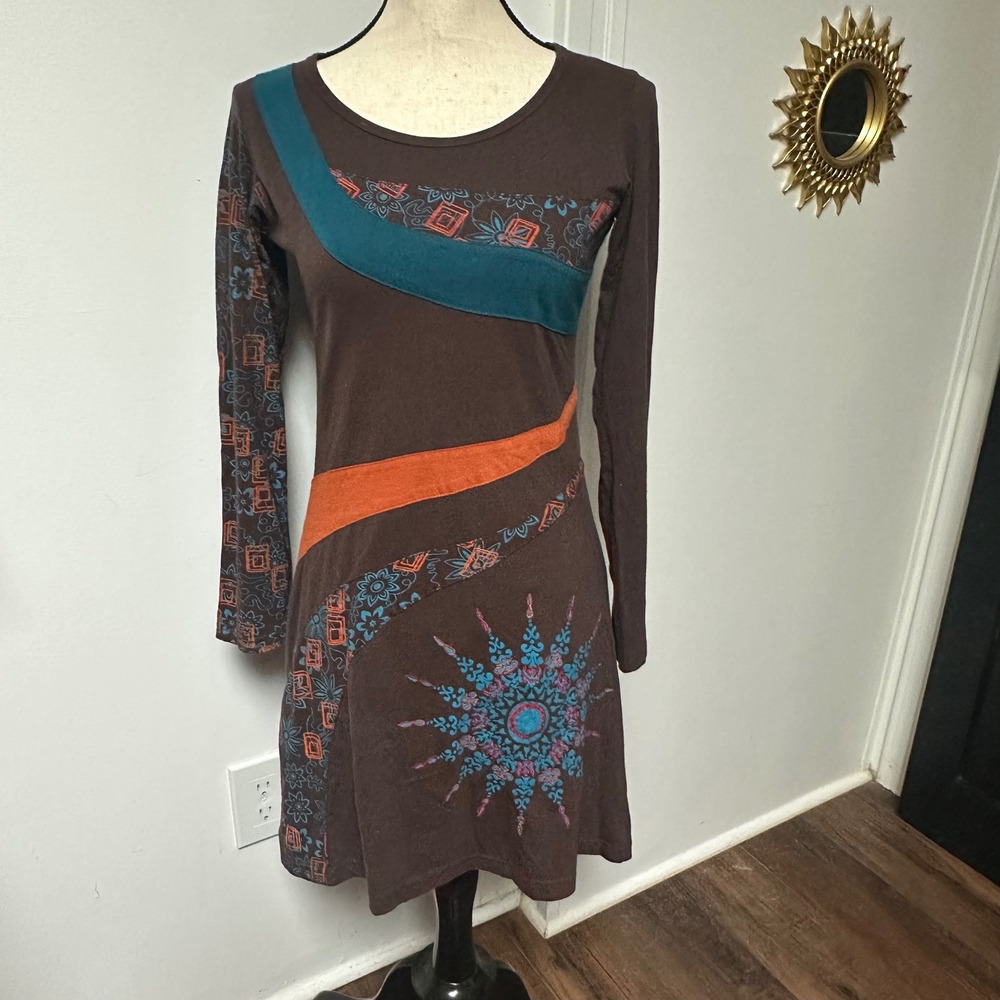 Boho Patchwork Art Dress Womens Cotton Asymmetrical Festival Lagenlook Womens S
